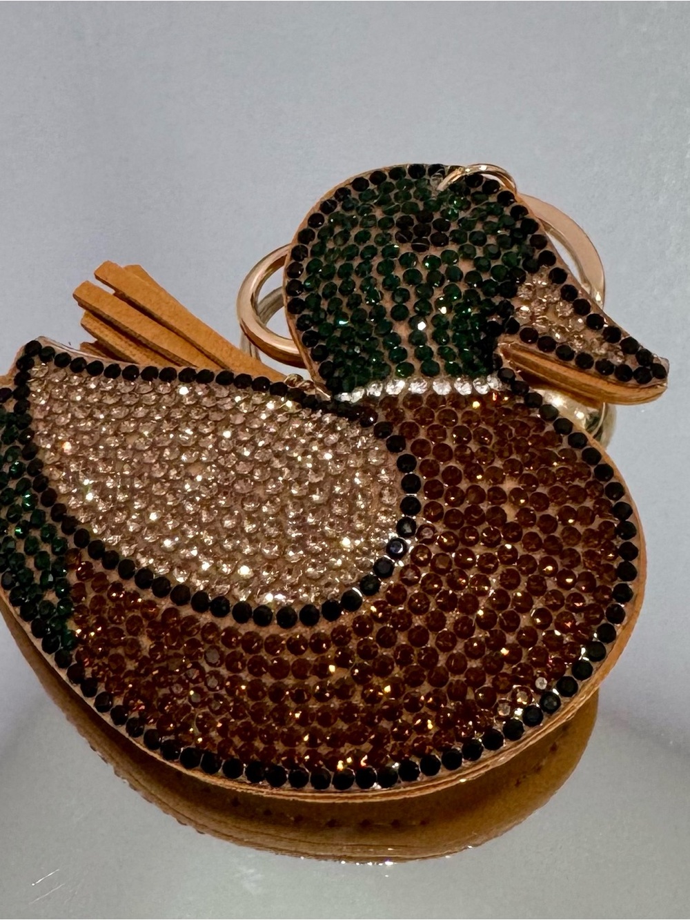New Crystal Duck Keychain/ Bag  Charm in Brown and Green - Picture 4 of 6